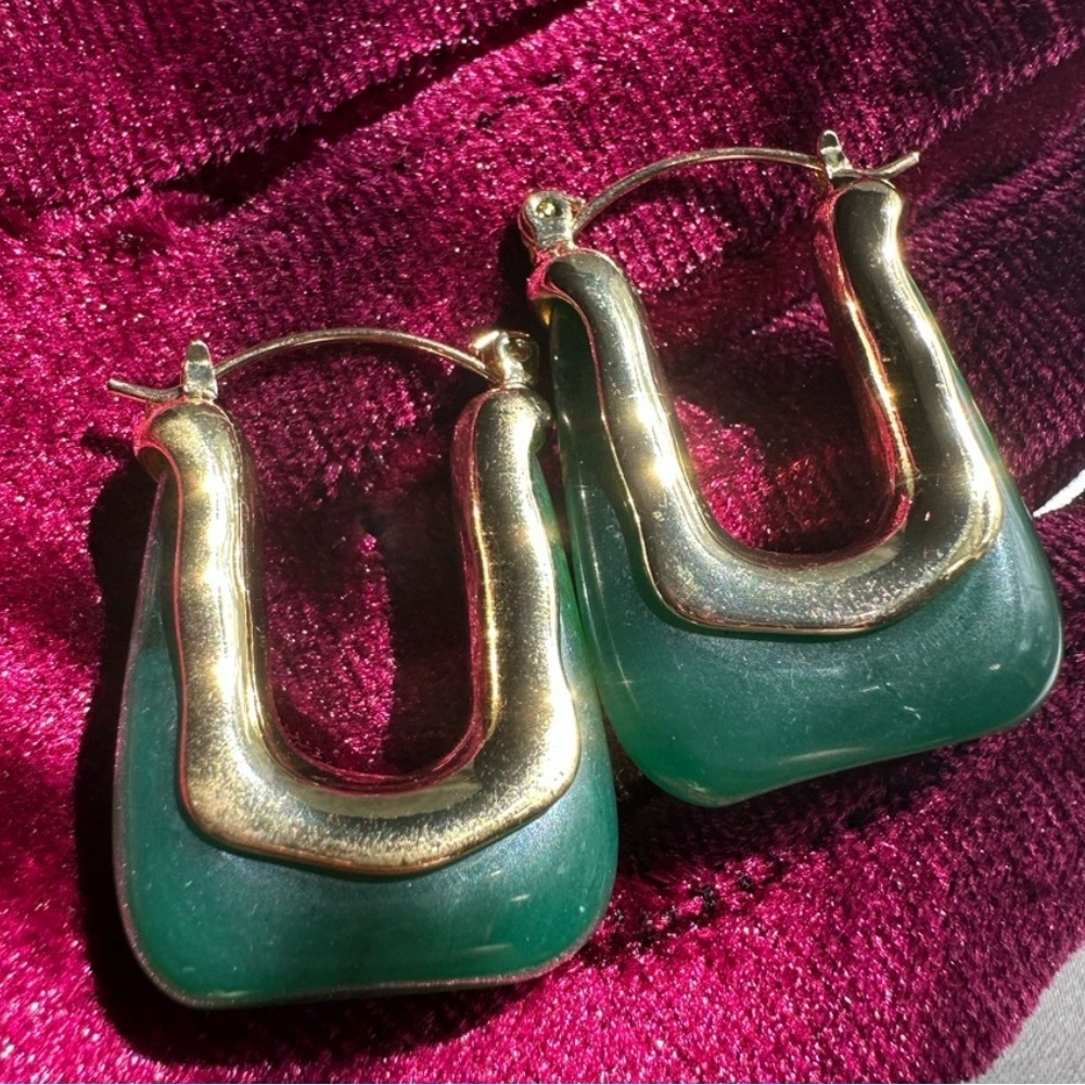 Anthropologie Gold and Green Statement Earrings - Picture 5 of 13